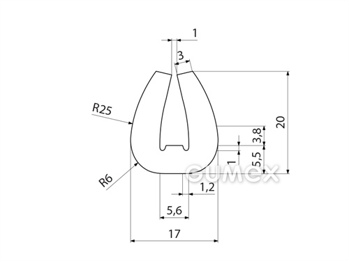 "U" Silikonprofil, 20x17/5,6mm, 60°ShA, -60°C/+180°C, transparent, 